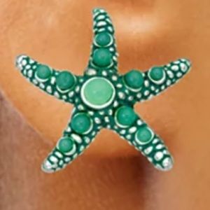 Napier Silver Tone & Green Starfish Stud Earrings